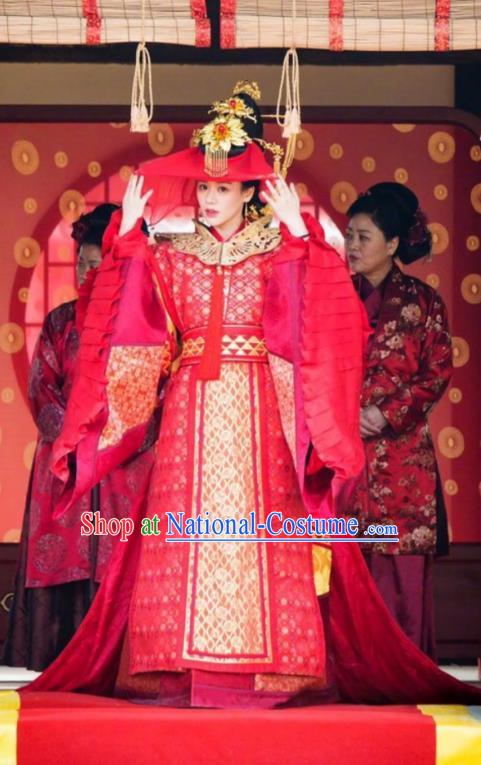 Traditional Chinese Song Dynasty Princess Wedding Costume, Asian China Ancient Palace Lady Embroidered Red Dress Clothing for Women