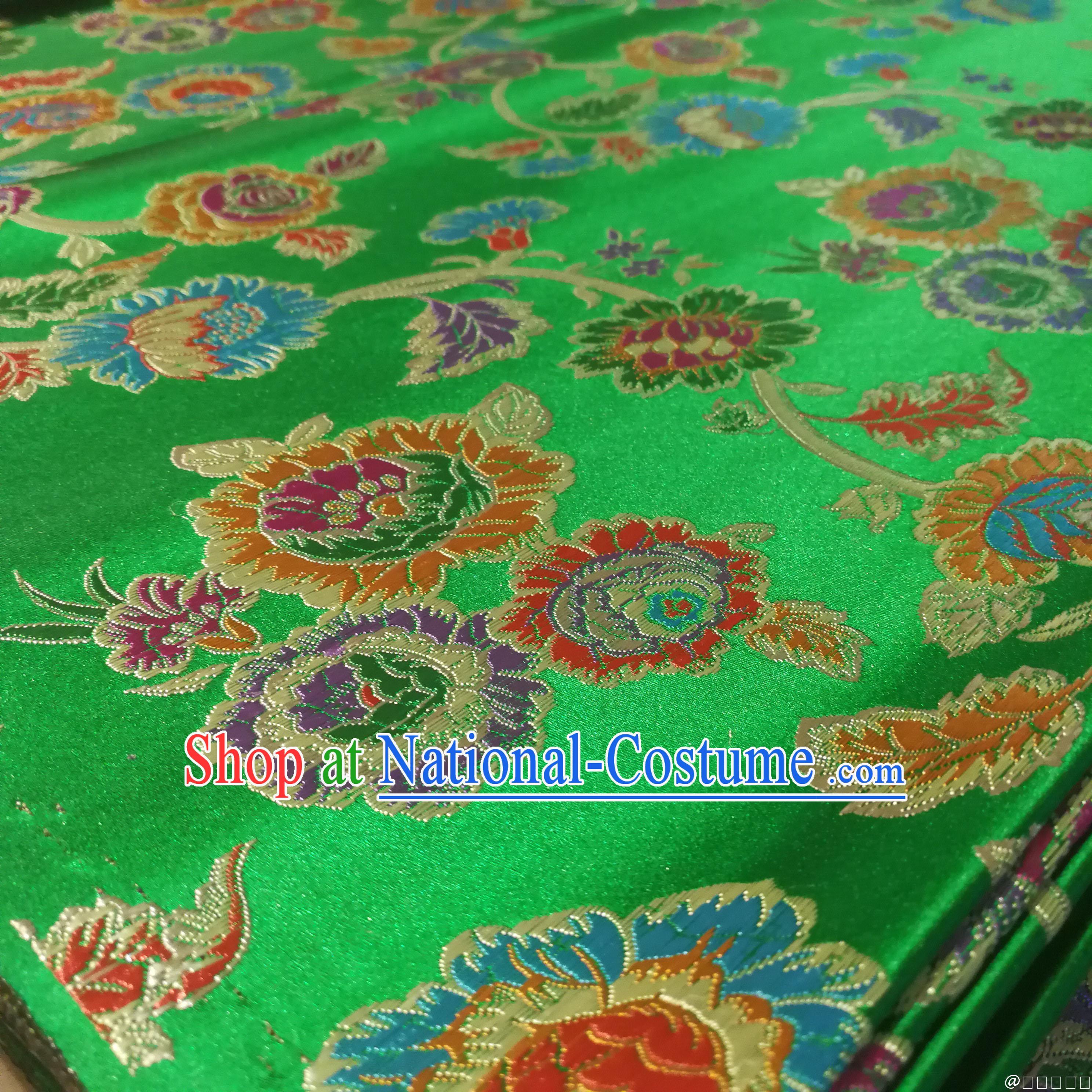 Green Color Chinese Royal Palace Style Traditional Pattern Peony Flower Design Brocade Fabric Silk Fabric Chinese Fabric Asian Material