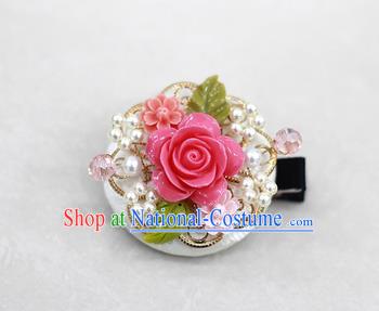 Korean National Hair Accessories Rosy Flower Hair Stick, Asian Korean Hanbok Fashion Headwear Headband for Kids