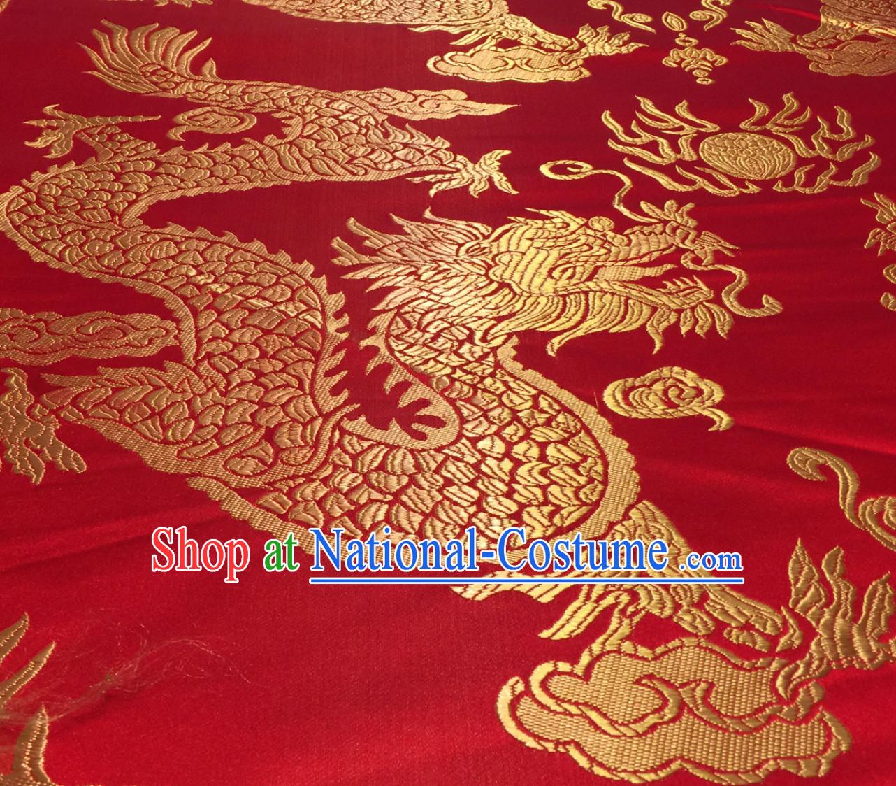 Red Asian Chinese Royal Palace Style Traditional Dragon Pattern Design Brocade Fabric Silk Fabric Chinese Fabric Asian Material