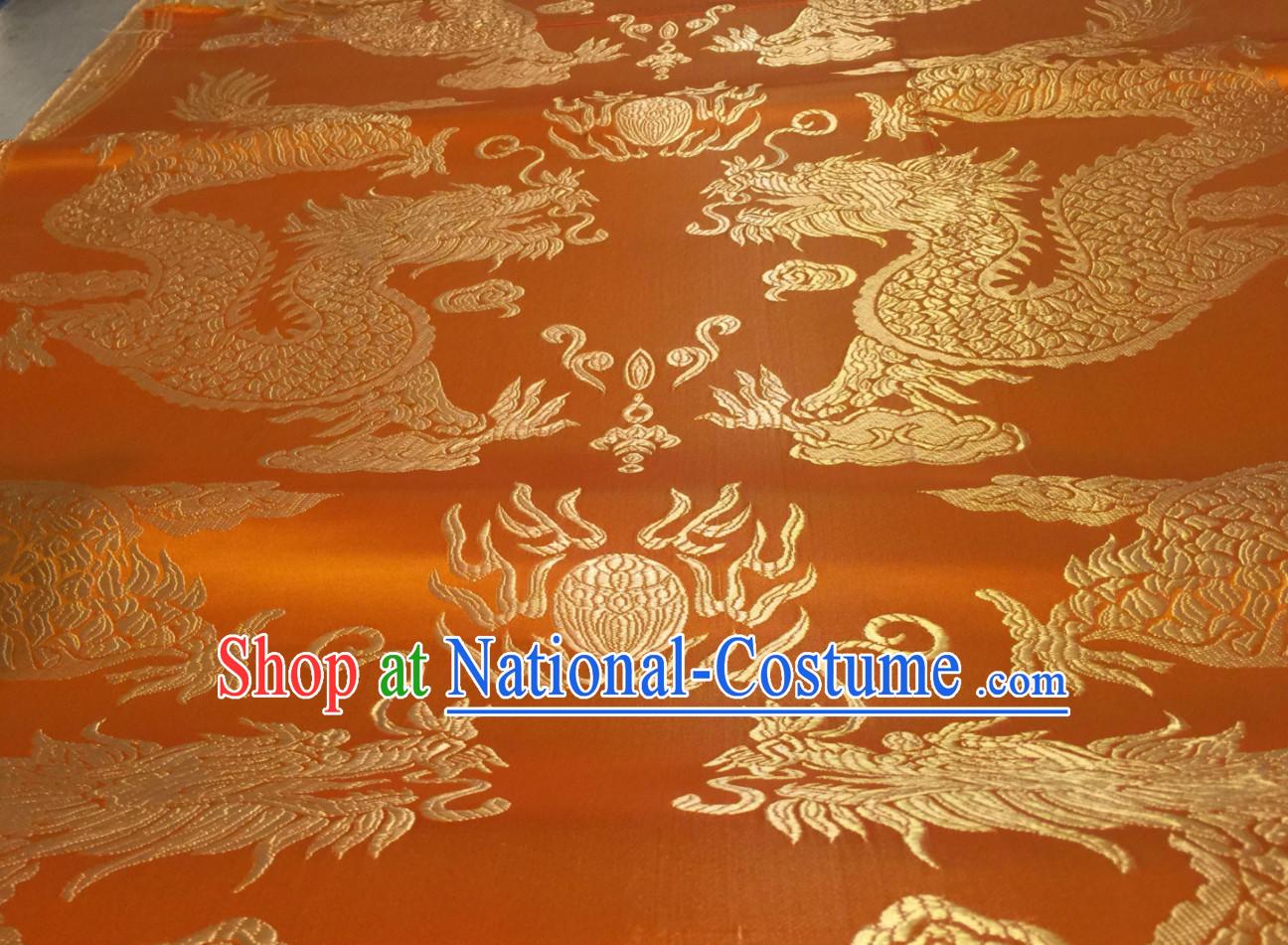 Yellow Asian Chinese Royal Palace Style Traditional Dragon Pattern Design Brocade Fabric Silk Fabric Chinese Fabric Asian Material