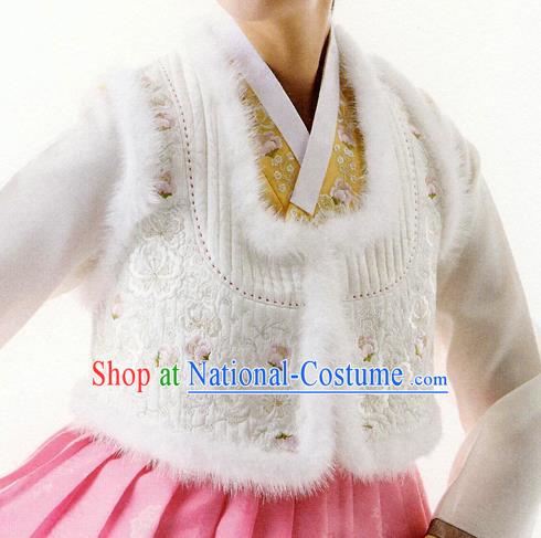 Korean National Handmade Formal Occasions Wedding Bride Clothing Embroidered White Vest Hanbok Costume for Women