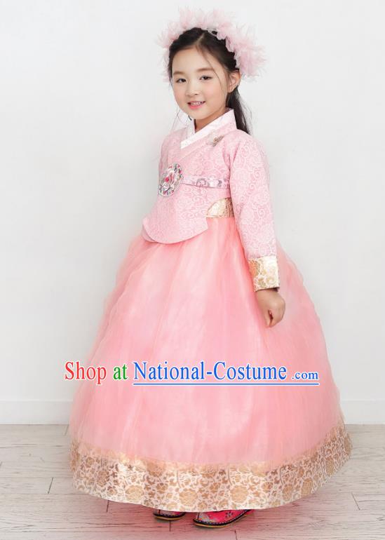 Asian Korean National Handmade Formal Occasions Wedding Clothing Pink Blouse and Dress Palace Hanbok Costume for Kids