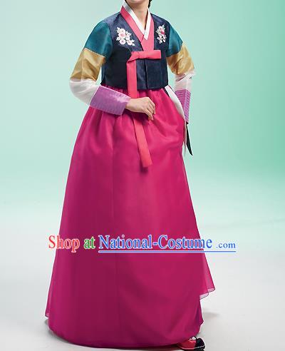 Asian Korean National Handmade Formal Occasions Wedding Bride Clothing Embroidered Black Blouse and Pink Dress Palace Hanbok Costume for Women