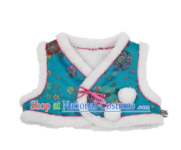 Asian Korean National Handmade Formal Occasions Wedding Bride Clothing Embroidered Blue Vest Hanbok Costume for Kids