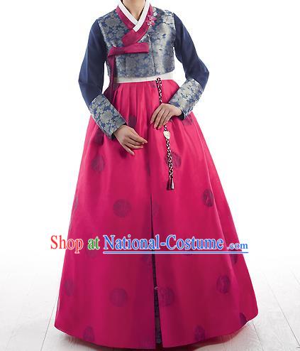 Asian Korean National Handmade Formal Occasions Wedding Bride Clothing Embroidered Dark Green Blouse and Pink Dress Palace Hanbok Costume for Women