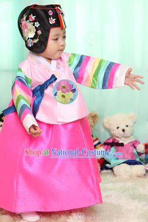 Asian Korean National Handmade Formal Occasions Clothing Embroidered Pink Blouse and Dress Palace Hanbok Costume for Kids