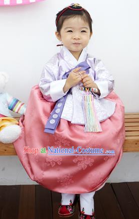 Asian Korean National Handmade Formal Occasions Clothing Embroidered Lilac Blouse and Pink Dress Palace Hanbok Costume for Kids