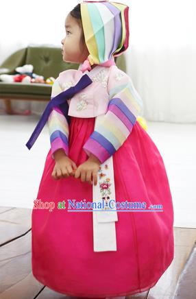 Asian Korean National Handmade Formal Occasions Clothing Embroidered Pink Blouse and Rosy Dress Palace Hanbok Costume for Kids