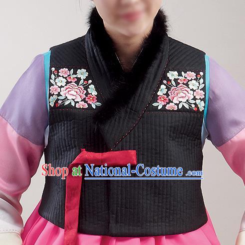 Asian Korean National Handmade Formal Occasions Wedding Bride Clothing Embroidered Black Vest Hanbok Costume for Women