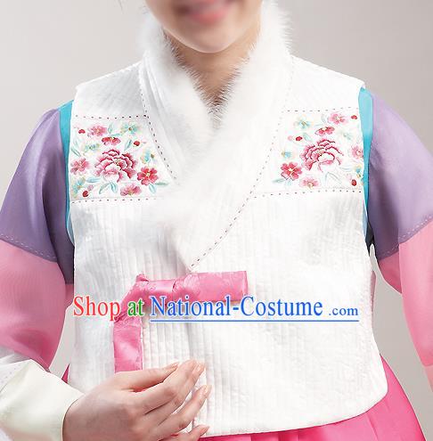 Asian Korean National Handmade Formal Occasions Wedding Bride Clothing Embroidered White Waistcoat Hanbok Costume for Women