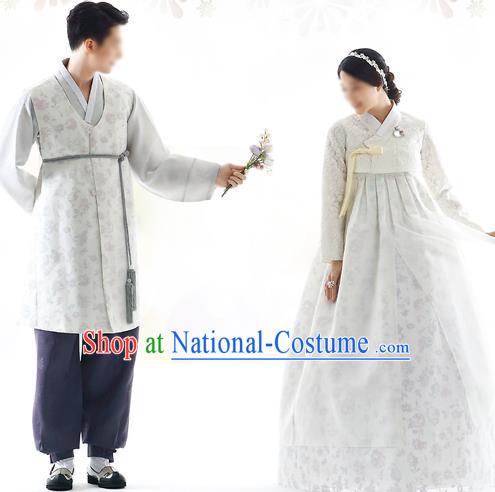 Korean National Handmade Formal Occasions Wedding Bride and Bridegroom Hanbok Embroidered Grey Costume Complete Set