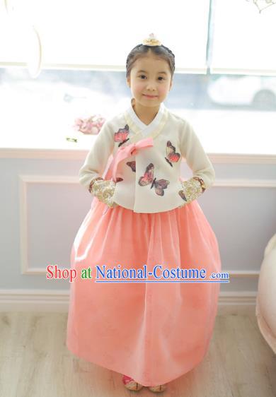 Asian Korean National Handmade Formal Occasions Wedding Girls Clothing Printing Butterfly Blouse and Pink Dress Palace Hanbok Costume for Kids