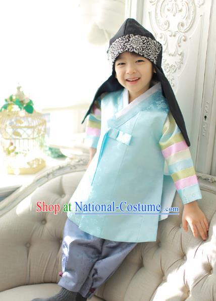 Asian Korean National Traditional Handmade Formal Occasions Boys Embroidery Light Green Vest Prince Hanbok Costume Complete Set for Kids