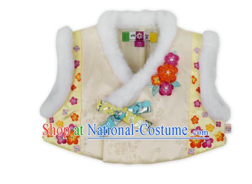 Asian Korean National Handmade Formal Occasions Wedding Girls Clothing Embroidered White Vest Hanbok Costume for Kids