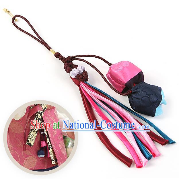 Asian Korean Hanbok Embroidered Tassel Waist Decorations, Korean National Belts Accessories Wedding Bride Waist Pendant for Kids