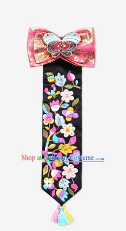 Korean National Hair Accessories Pink Bowknot Embroidered Hair Ribbon Headband, Asian Korean Hanbok Fashion Bride Headwear for Kids