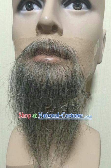 Chinese Ancient Opera Old Men Grey Long Wig Beard, Traditional Chinese Beijing Opera False Beard Laosheng-role Mustache