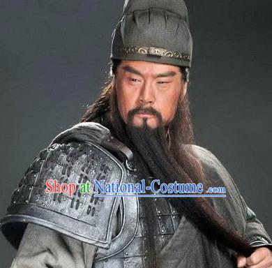 Chinese Ancient Opera Three Kingdoms Period Guan Yu Long Whiskers Mustache, Traditional Chinese Beijing Opera Old Men Full Beard for Men