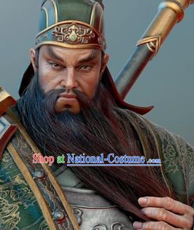 Chinese Ancient Opera Three Kingdoms Period Guan Yu Long Whiskers Mustache, Traditional Chinese Beijing Opera Old Men Full Beard for Men