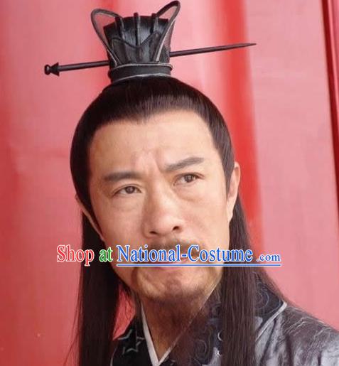 Chinese Ancient Opera Han Dynasty Chancellor Wig, Traditional Chinese Beijing Opera Old Men Wig Sheath for Men