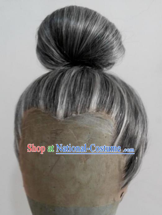 Chinese Ancient Opera Swordsman Black Wig, Traditional Chinese Beijing Opera Old Men Wig Sheath