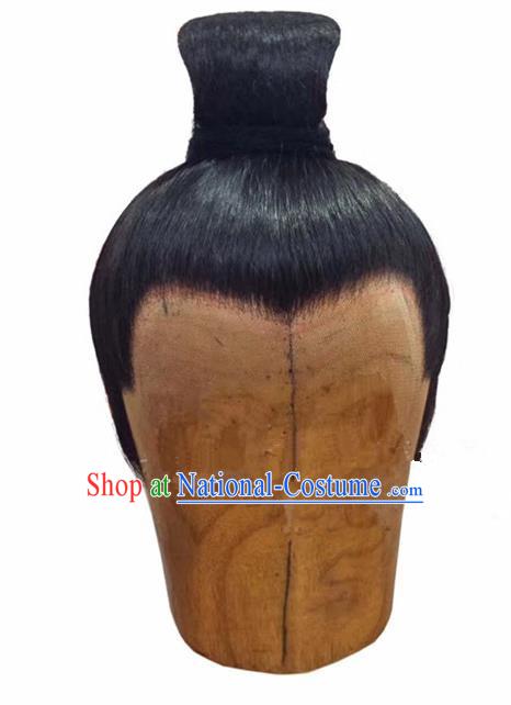 Chinese Ancient Opera Swordsman Chignon Wig, Traditional Chinese Beijing Opera Taoist Priest Wig Sheath for Men