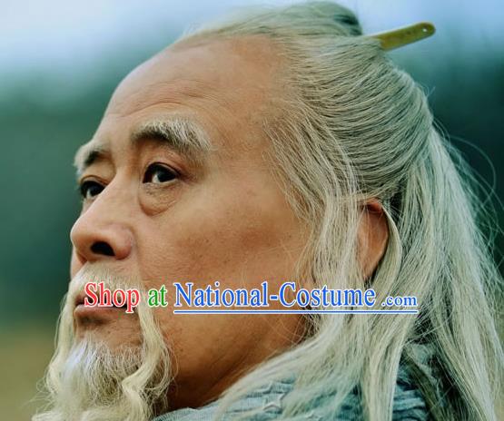 Chinese Ancient Opera Han Dynasty Chancellor White Wig Beard Eyebrows, Traditional Chinese Beijing Opera Old Men Wig Sheath for Men