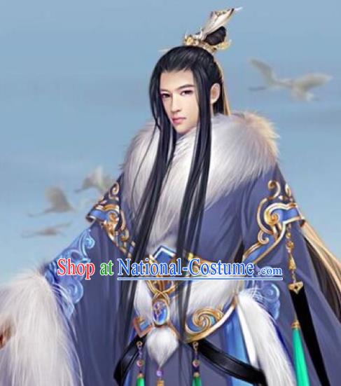 Chinese Ancient Opera Swordsman Young Men Black Wig, Traditional Chinese Beijing Opera Prince Wig Sheath for Men