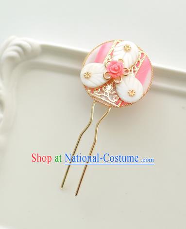 Korean National Hair Accessories Pink Shell Hairpins, Asian Korean Hanbok Fashion Bride Wedding Hair Stick Headwear for Women