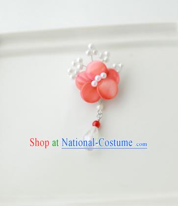 Korean National Accessories Girls Red Begonia Brooch, Asian Korean Hanbok Fashion Bride Breastpin for Kids