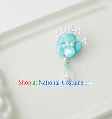 Korean National Accessories Girls Blue Begonia Flower Brooch, Asian Korean Hanbok Fashion Bride Breastpin for Kids