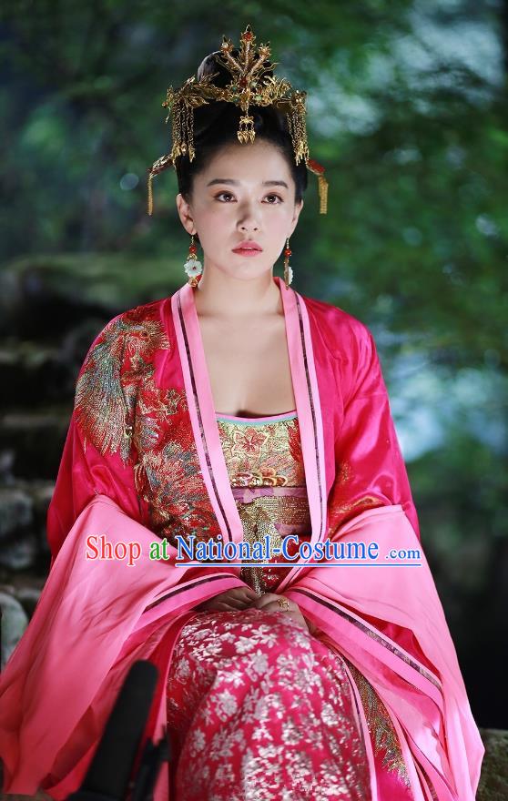 Traditional Chinese Tang Dynasty Princess Wedding Red Clothing, China Ancient Palace Lady Embroidered Dress Costume for Women