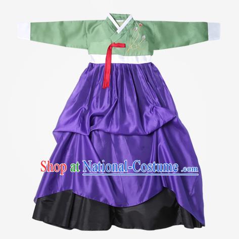 Top Grade Korean National Handmade Wedding Clothing Palace Bride Hanbok Costume Embroidered Green Blouse and Purple Dress for Women