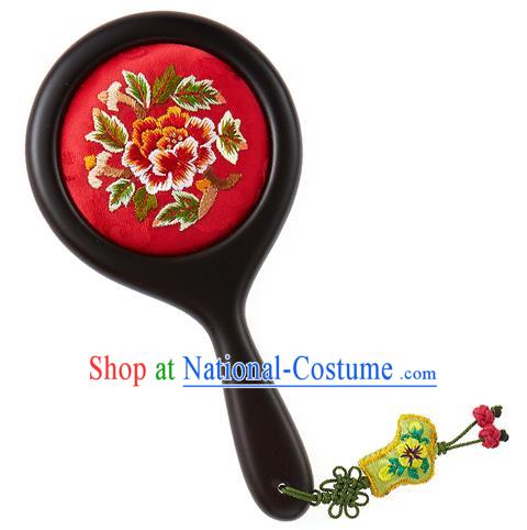 Korean National Accessories Wedding Bride Embroidered Red Cosmetic Mirror for Women