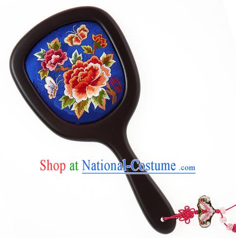 Korean National Accessories Wedding Bride Embroidered Blue Cosmetic Mirror Butterfly Tassel Mirror for Women