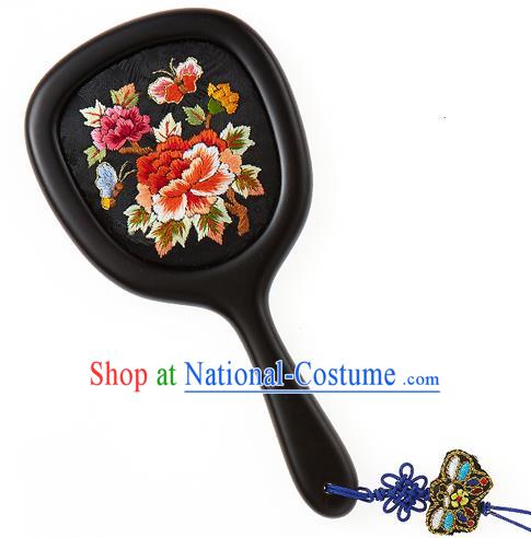 Korean National Accessories Wedding Bride Embroidered Black Cosmetic Mirror Butterfly Tassel Mirror for Women