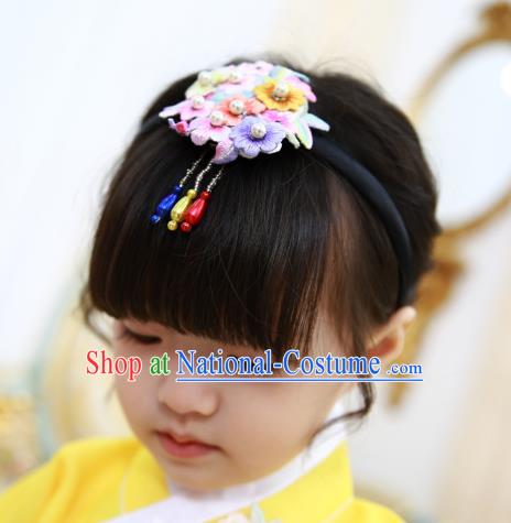 Korean National Hair Accessories Wedding Bride Embroidered Hair Clasp, Asian Korean Hanbok Headband Headwear for Kids