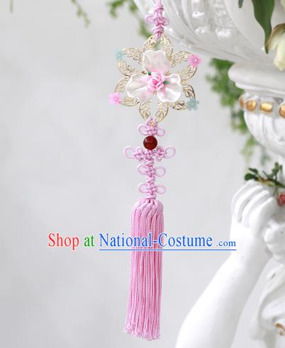 Asian Korean Hanbok Pink Rose Tassel Waist Decorations, Korean National Belts Accessories Wedding Bride Waist Pendant for Women