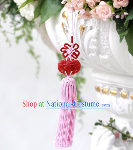 Asian Korean Hanbok Butterfly Red Jade Tassel Waist Decorations, Korean National Belts Accessories Wedding Bride Waist Pendant for Women