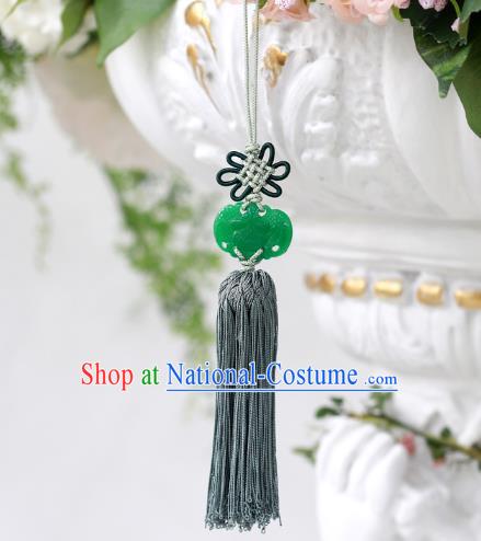 Asian Korean Hanbok Butterfly Green Jade Tassel Waist Decorations, Korean National Belts Accessories Wedding Bride Waist Pendant for Women