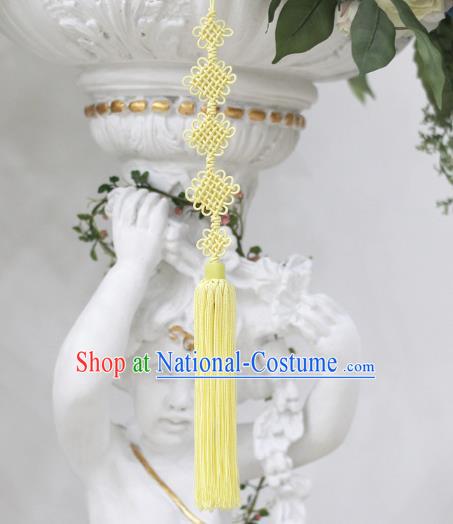 Asian Korean Hanbok Yellow Chinese Knot Tassel Waist Decorations, Korean National Belts Accessories Wedding Bride Waist Pendant for Women