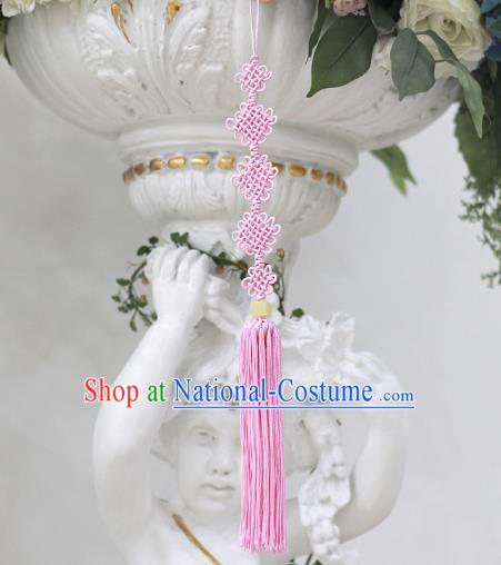 Asian Korean Hanbok Pink Chinese Knot Tassel Waist Decorations, Korean National Belts Accessories Wedding Bride Waist Pendant for Women