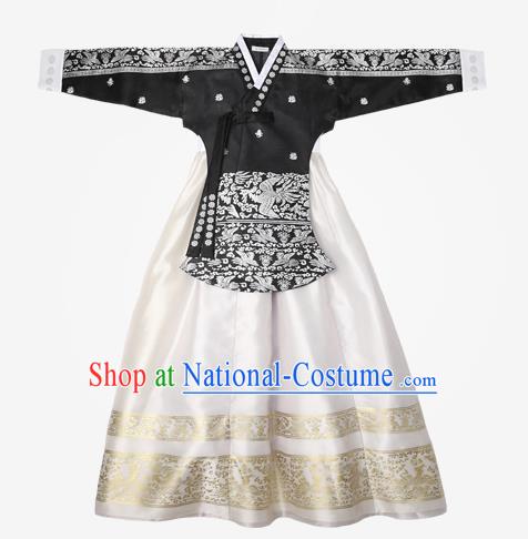 Top Grade Korean National Handmade Wedding Clothing Palace Bride Hanbok Costume Embroidered Black Blouse and White Dress for Women