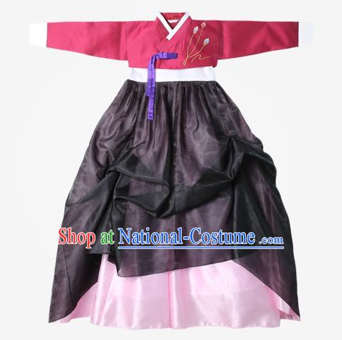 Top Grade Korean National Handmade Wedding Clothing Palace Bride Hanbok Costume Embroidered Red Blouse and Pink Dress for Women