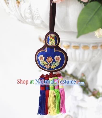 Asian Korean Hanbok Embroidered Blue Waist Decorations, Korean National Belts Accessories Wedding Bride Waist Pendant for Kids