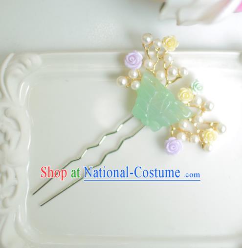 Korean National Hair Accessories Wedding Bride Jade Butterfly Hairpins, Asian Korean Hanbok Hair Stick Headwear for Kids