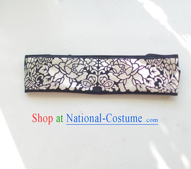 Traditional Korean Accessories Embroidered Black Waist Belts, Asian Korean Fashion Waistband Decorations for Kids