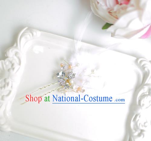 Korean National Hair Accessories Wedding White Feather Hairpins, Asian Korean Hanbok Hair Stick Headwear for Kids