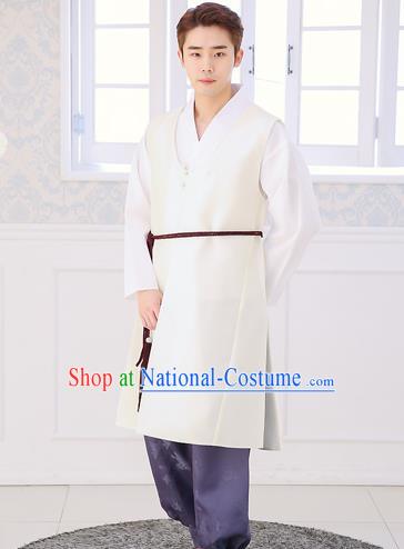 Asian Korean National Traditional Formal Occasions Wedding Bridegroom Embroidery White Vest Hanbok Costume Complete Set for Men